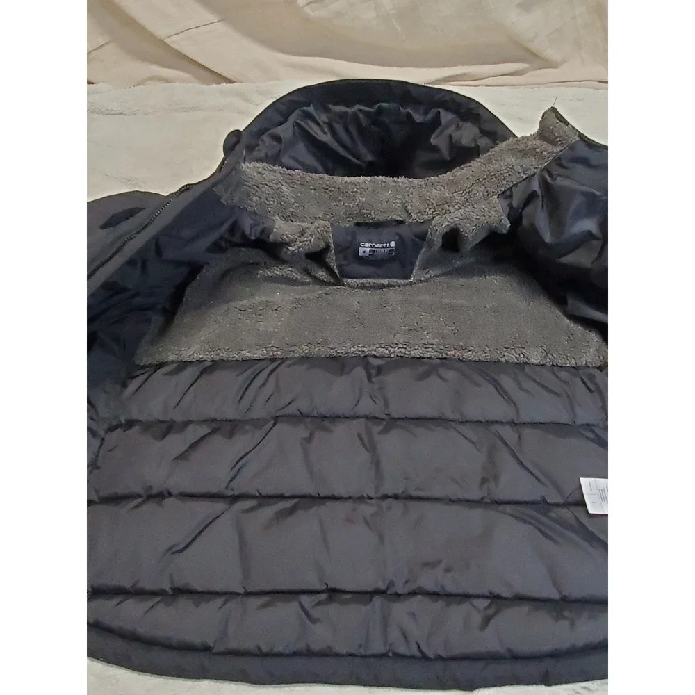 Carhartt Montana Black Puffer Loose Fit Hood Coat Jacket Medium Logo Winter
